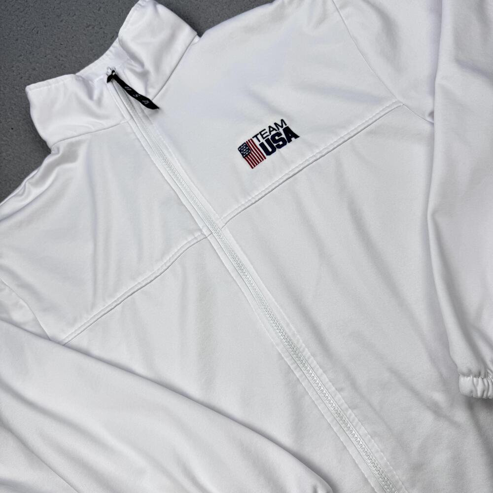Team USA Jacket Large White Full Zip Fleece Olympics Made in USA Embroidered